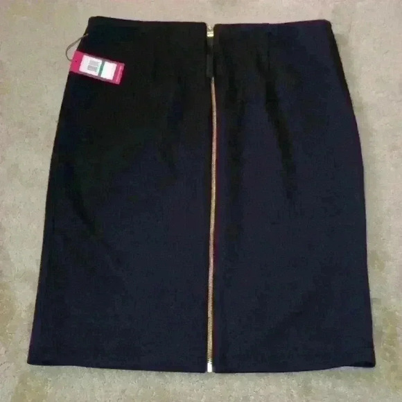 *** NWT*** VINCE CAMUTO ESSENTIALS RICH BLACK GOLD ZIPPER SKIRT SIZE L - Picture 6 of 10